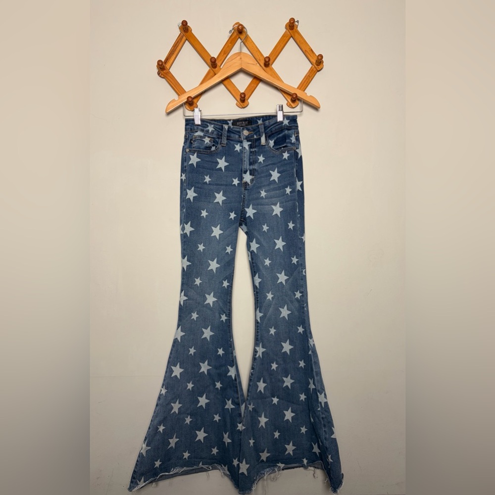 Women’s Judy Blue Star Super Flare Jeans SZ 5/27 High Rise Boho Festival USA